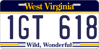 WV license plate 1GT618