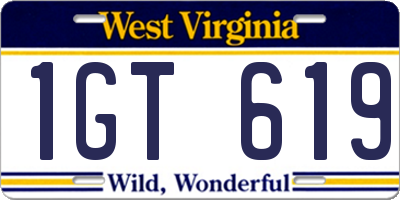 WV license plate 1GT619