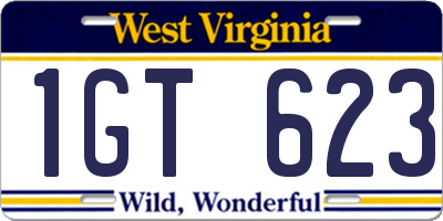 WV license plate 1GT623