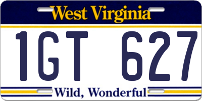 WV license plate 1GT627
