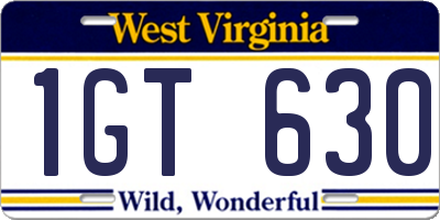 WV license plate 1GT630