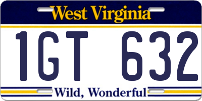 WV license plate 1GT632