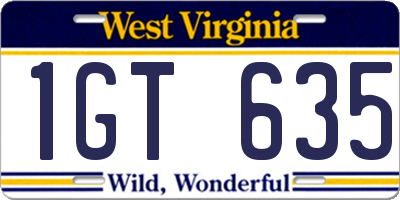 WV license plate 1GT635