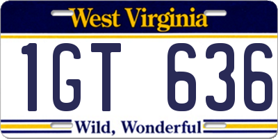 WV license plate 1GT636