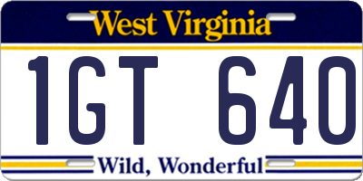 WV license plate 1GT640