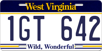 WV license plate 1GT642