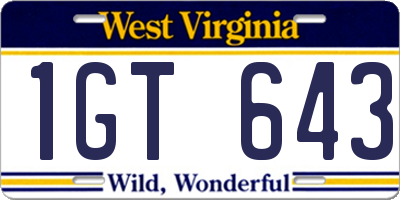 WV license plate 1GT643