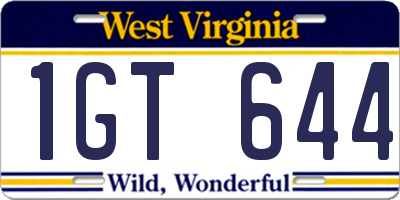WV license plate 1GT644