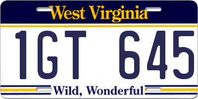 WV license plate 1GT645