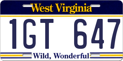 WV license plate 1GT647