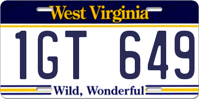 WV license plate 1GT649