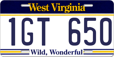 WV license plate 1GT650