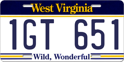WV license plate 1GT651