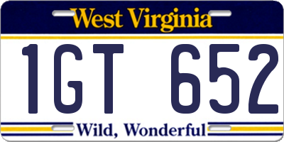 WV license plate 1GT652