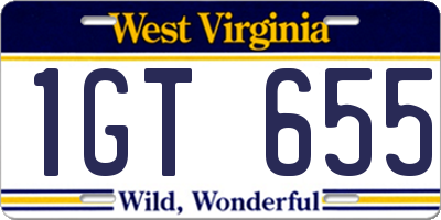 WV license plate 1GT655