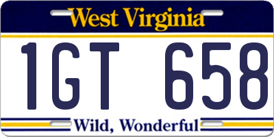 WV license plate 1GT658