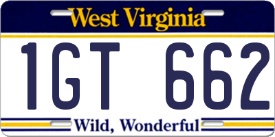 WV license plate 1GT662