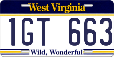 WV license plate 1GT663