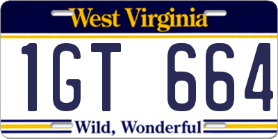WV license plate 1GT664
