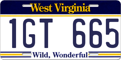 WV license plate 1GT665