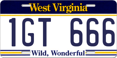 WV license plate 1GT666