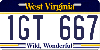 WV license plate 1GT667
