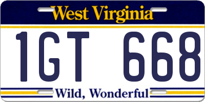 WV license plate 1GT668