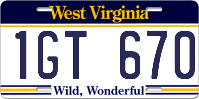 WV license plate 1GT670
