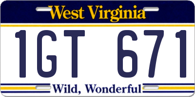 WV license plate 1GT671