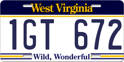 WV license plate 1GT672
