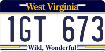 WV license plate 1GT673