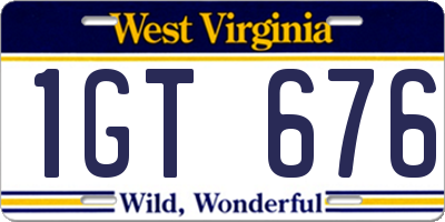 WV license plate 1GT676