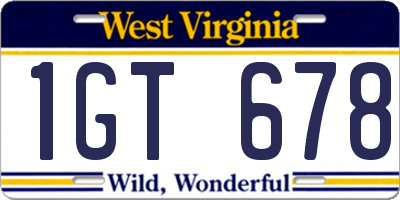 WV license plate 1GT678