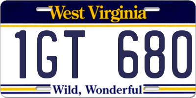 WV license plate 1GT680