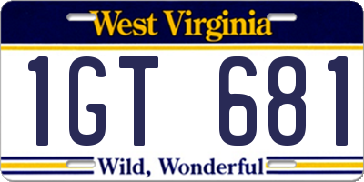 WV license plate 1GT681