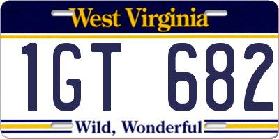 WV license plate 1GT682