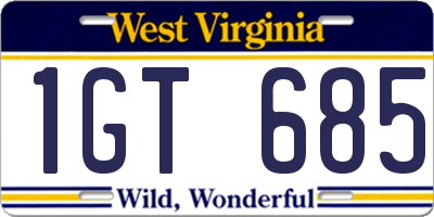 WV license plate 1GT685