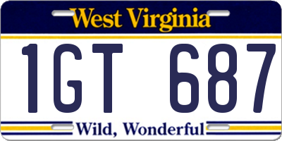 WV license plate 1GT687