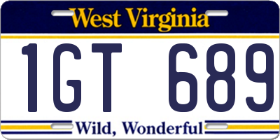 WV license plate 1GT689