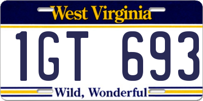WV license plate 1GT693