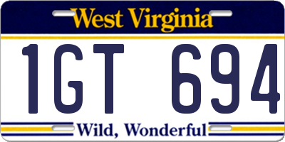 WV license plate 1GT694