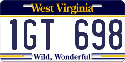 WV license plate 1GT698