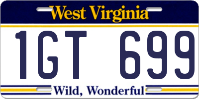 WV license plate 1GT699
