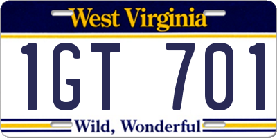 WV license plate 1GT701