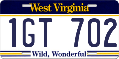WV license plate 1GT702
