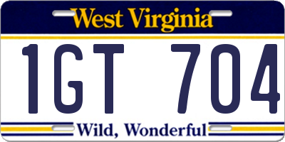 WV license plate 1GT704