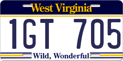 WV license plate 1GT705