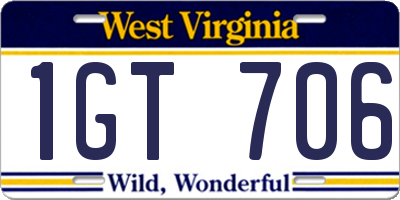 WV license plate 1GT706