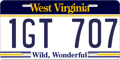 WV license plate 1GT707