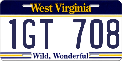 WV license plate 1GT708